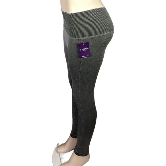 Yummie L/XL Sage Washed Look Ribbed Wide Waistband Seamless Textured Leggings - Picture 5 of 6